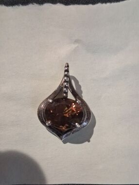 .925 Silver & Smokey Quartz Necklace Pendent.Stamped .925